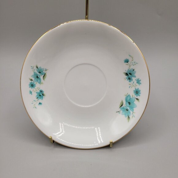 Tea Cup and Saucer Set Porcelain Turquoise Floral Pattern Flowers Gold Trim - Picture 4 of 11